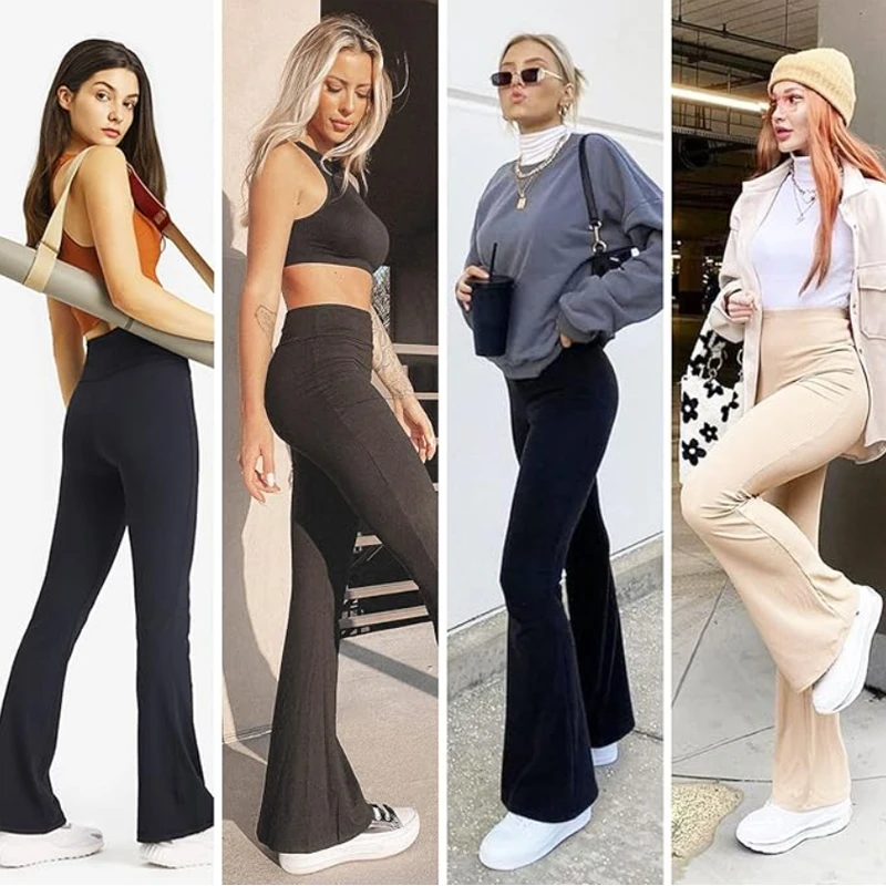 PofyBofy Women's Wide Leg Yoga Pants Bootcut Workout Flare Leggings Trendy High Waisted Coffee Gym Leggings Women Workout Pant