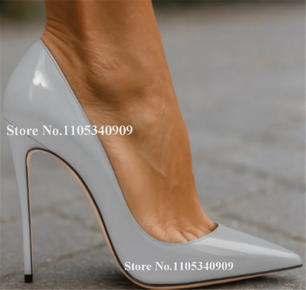 Bondarenko Sexy Shallow 12cm Stiletto Heel Dance Shoes Pointed Toe Grey Red Blue Purple Patent Leather Thin Heel Wedding Heels