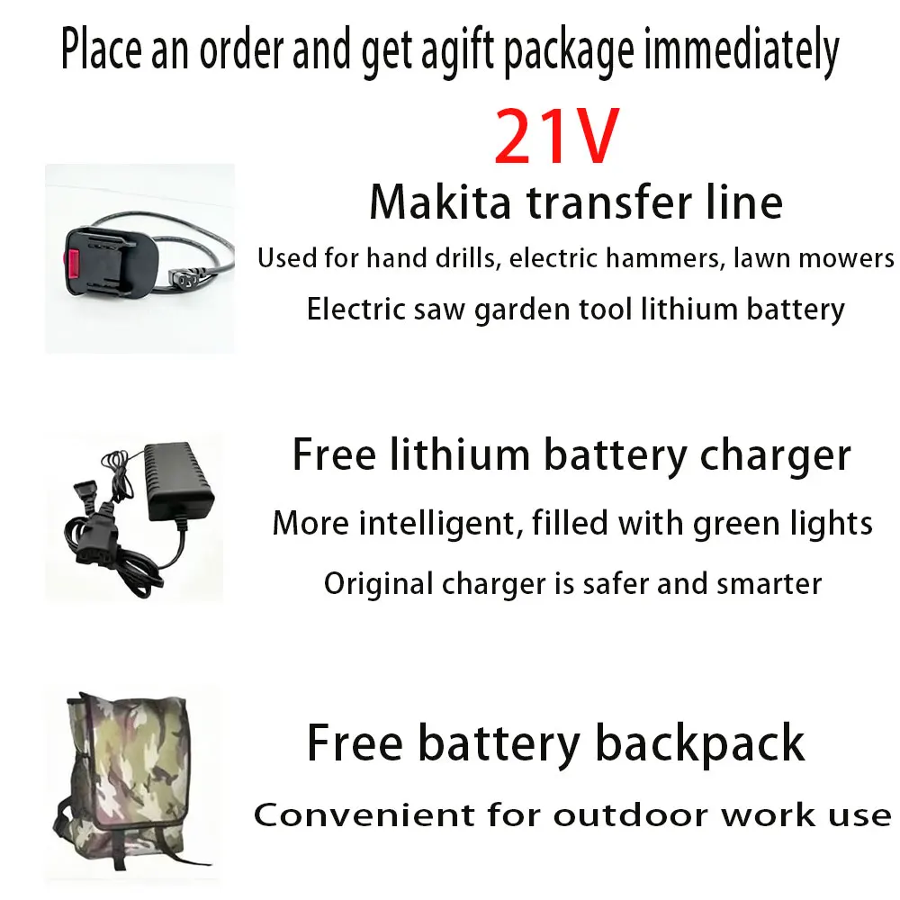 21V lithiová baterie typu batoh 30Ah/50Ah/90Ah vhodná pro připojovací kabel Makita, elektrický šroubovák, sekačku na trávu - náhled 4