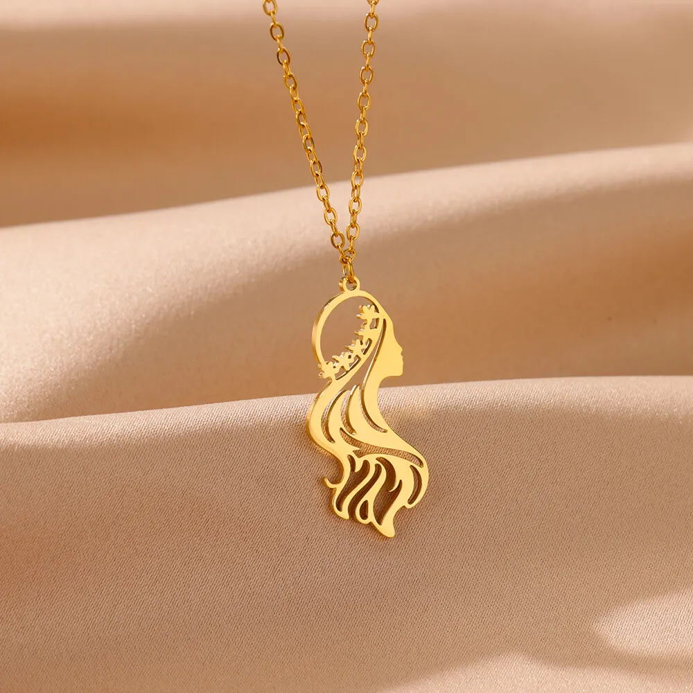 الكرتون مجردة المرأة صورة قلادة للنساء الفتيات الفولاذ المقاوم للصدأ الذهب قلادة ملونة الجمالية مجوهرات هدايا الحفلات #4