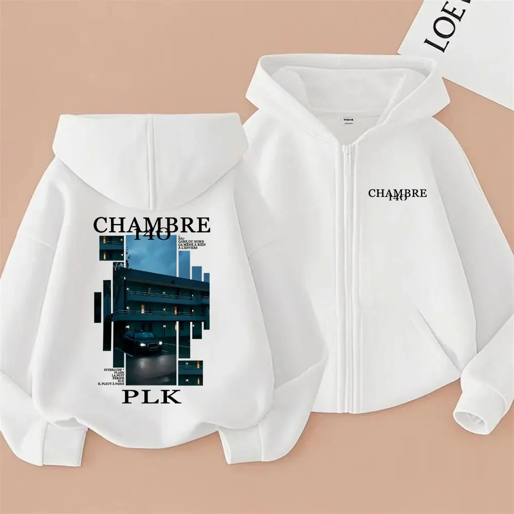 

Rapper PLK Chambre 140 Album Zipper Hoodie Men Women Hip Hop Fashion Pop Music Streetwear Male Vintage Oversized Zip Up Jacket
