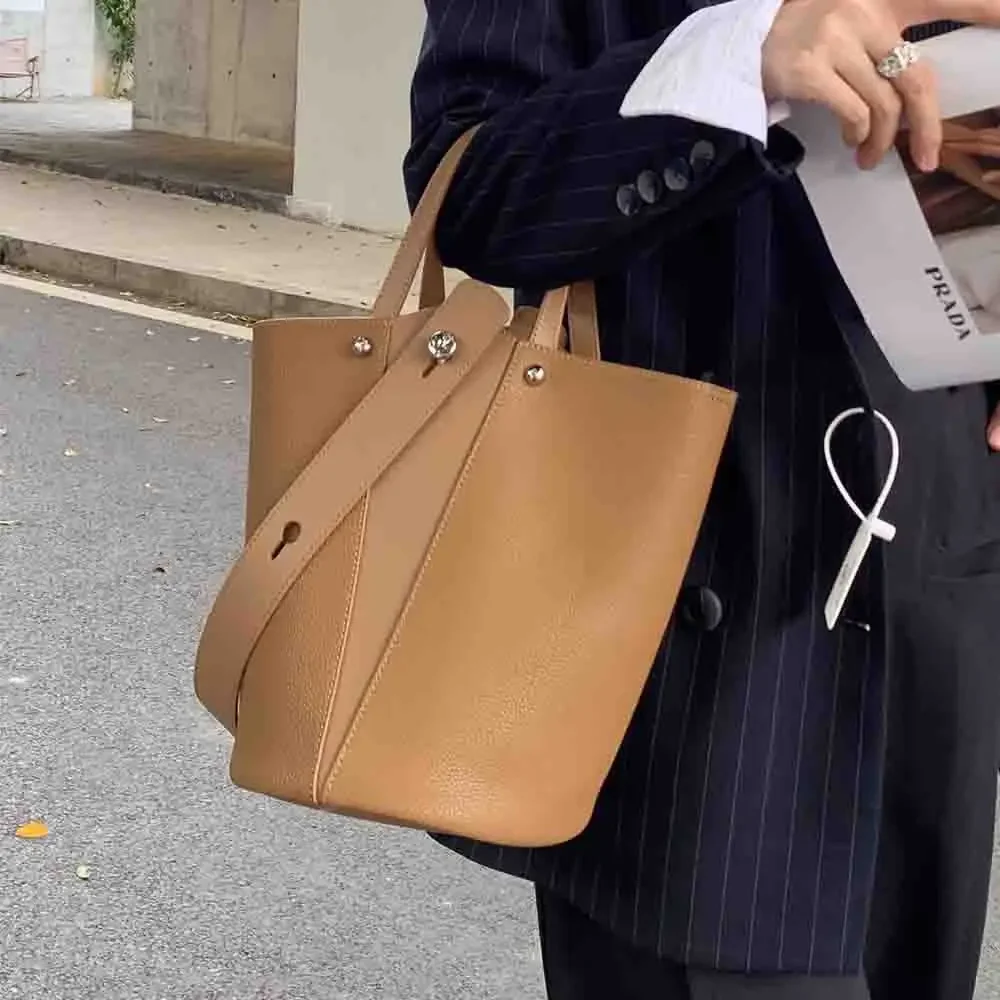 Motingsome New Fashion Stule Women Shoulder Bag High Quality Real Genuine Leather Ladies Elegant Bucket Handbag Office Work Tote