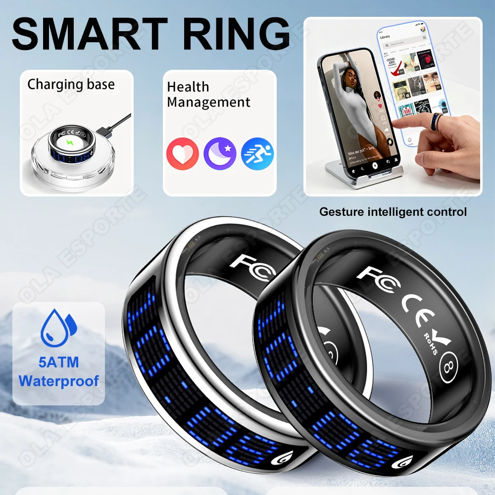

Fashion Smart Ring LED Display Screen Heart Rate Sleep Monitoring Multiple Exercise Modes Fitness Rings 5ATM Waterproof 2025 New