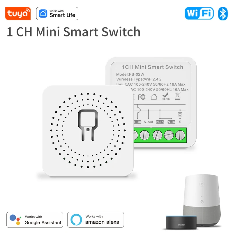 Tuya 16A Mini WiFi DIY Light Switches Module Smart Switch 2-way Control Timing Works with Smart Life Alexa Alice Google Home