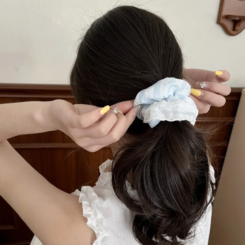 

2Pcs Ballet Style Lace Headband with Large Intestine Loop Sweet Polka Dot Striped Headband Korean Style Girlish Hair Accessories