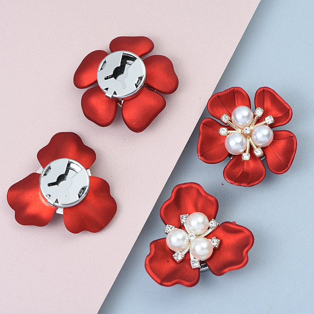 Imitation Shell Red Leaf Pearl Flower Button Covers Dresses and Shirts Button Decoration Elegant Copper Cufflinks Accessories