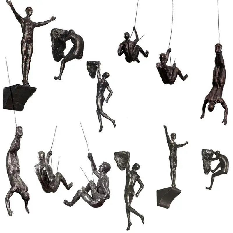 Retro Rock Climbing Man Resin Background Wall Hanging Decoration Sculpture Statue Figures Present Decor ornaments