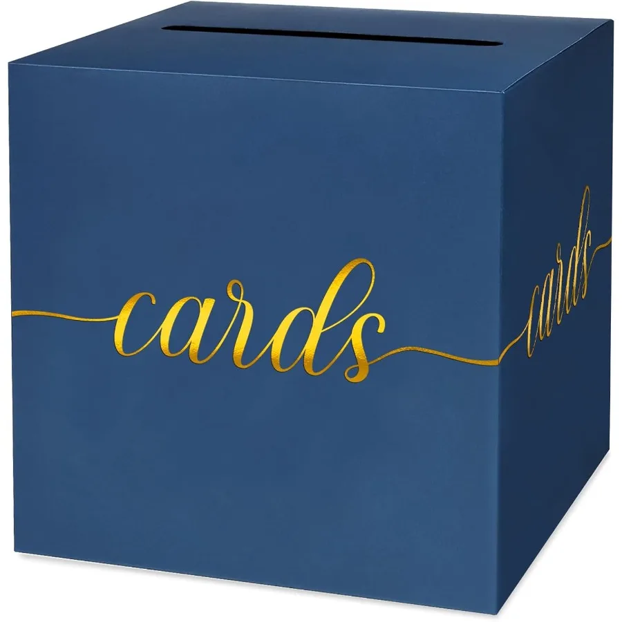 1 Pack Navy Blue and Gold Foil Card Box for Party 8.7" Navy Blue Gift Card Box Money Box for Birthday Wedding Baby Shower Retir