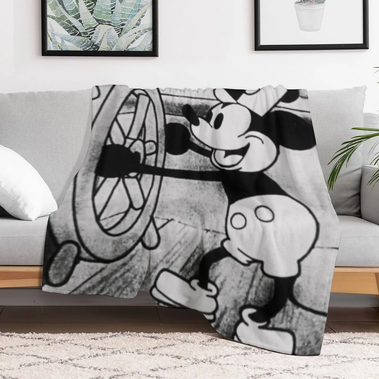 Steamboat Willie - Vintage Retro Cartoon Animation Throw Blanket Luxury Throw Flannel Fabric Plaid on the sofa for sofa Blankets