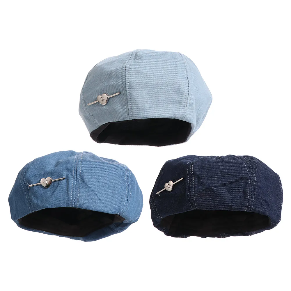 

Fashion Solid color Love Heart Beret Korean Style All-match Cowboy Beret Cap Y2K Harajuku Denim Octagonal Hat Ladies