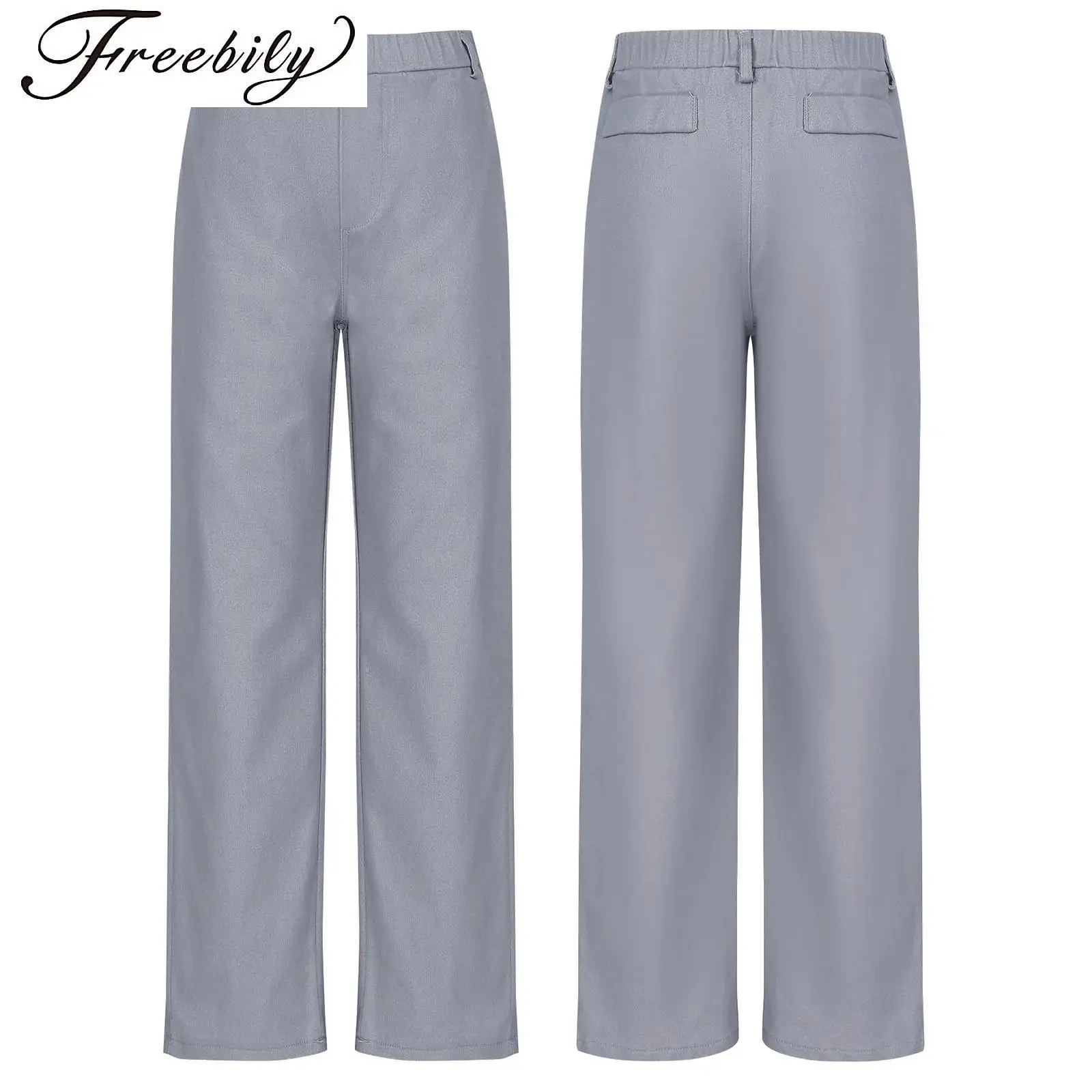 

Boys Formal Trousers Suit Pants Elastic Waist Belt Long Pants with Faux Pocket for Wedding Birthday Party Graduation Photography