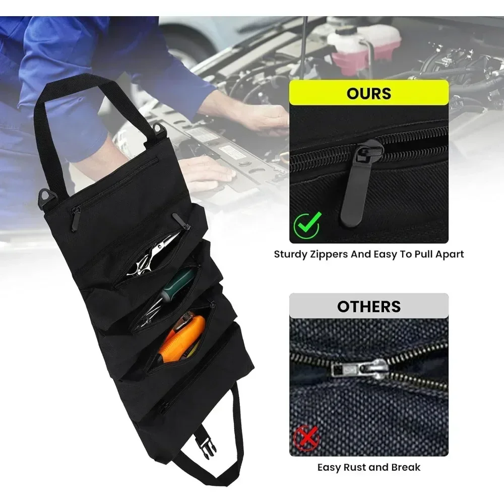 

Multi-Purpose Roll Up Tool Bag,Tool Roll,Wrench Roll,Canvas Tool Organizer Bucket,Car First Aid Kit Wrap Roll Storage Case
