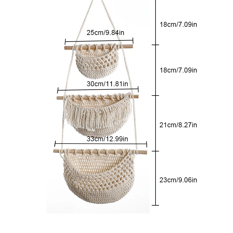 رف تخزين من حبل القطن المنسوج يدويًا مكون من 3 طبقات، سلة معلقة على الحائط وداخل الباب، حقيبة تخزين متنوعة على الطراز الريفي