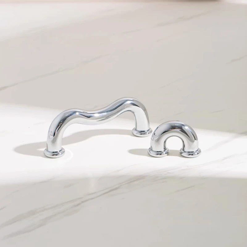 French Minimalist Silver Cabinet Door Handle Light Luxury American Wardrobe Handle Creative Shoe Cabinet Drawer Brass Handle