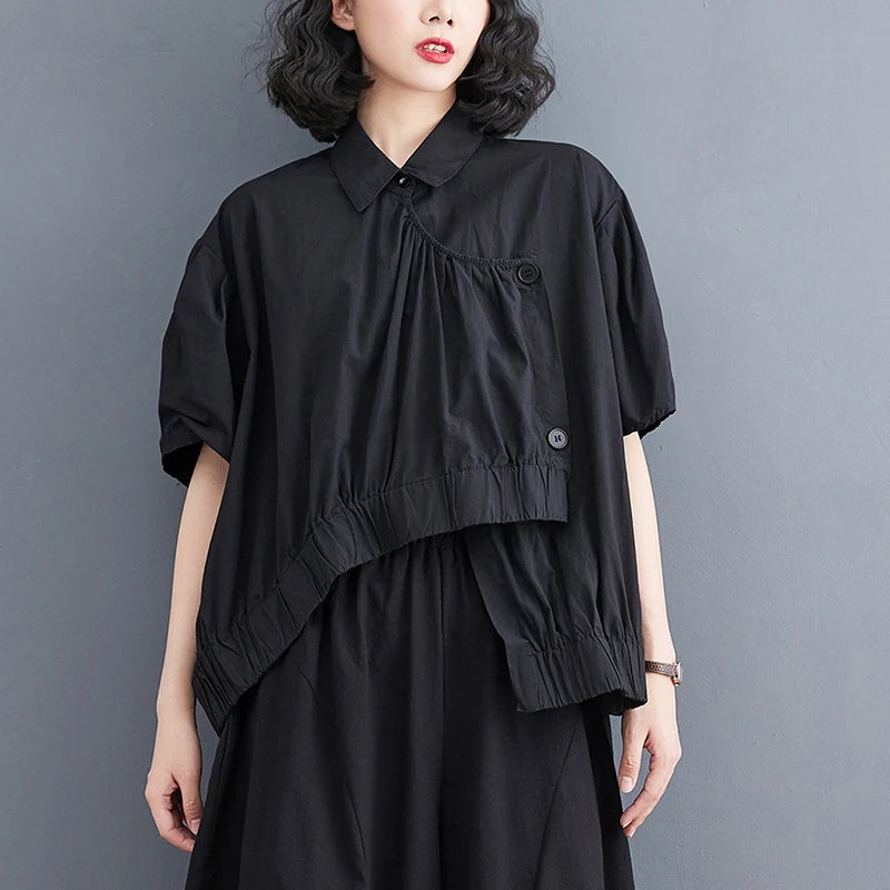 

k Sle ort Sve Женская irt Корейская версия Commute Sle Asymmetric Pure Color Fam plus Size Лето Новый дизайн