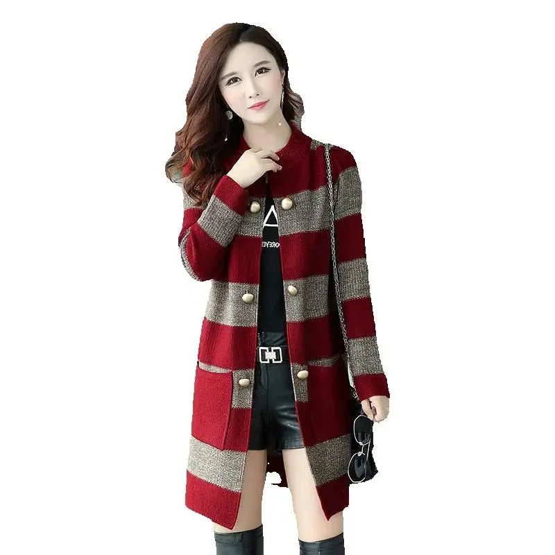 

2025 Spring and Summer New Women's Outerwear Sweater Korean Shawl Coat Knitted Medium Length Fashion Top for Women Unif Cardigan