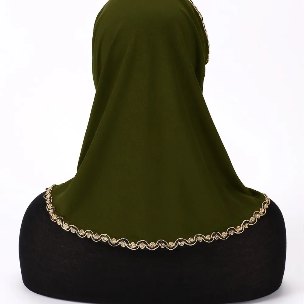 

New Breathable Instant Headscarf Gold Lace Fabric Full Cover Neck Hijab Scarf Solid Color Polyester Inner Cap Festival