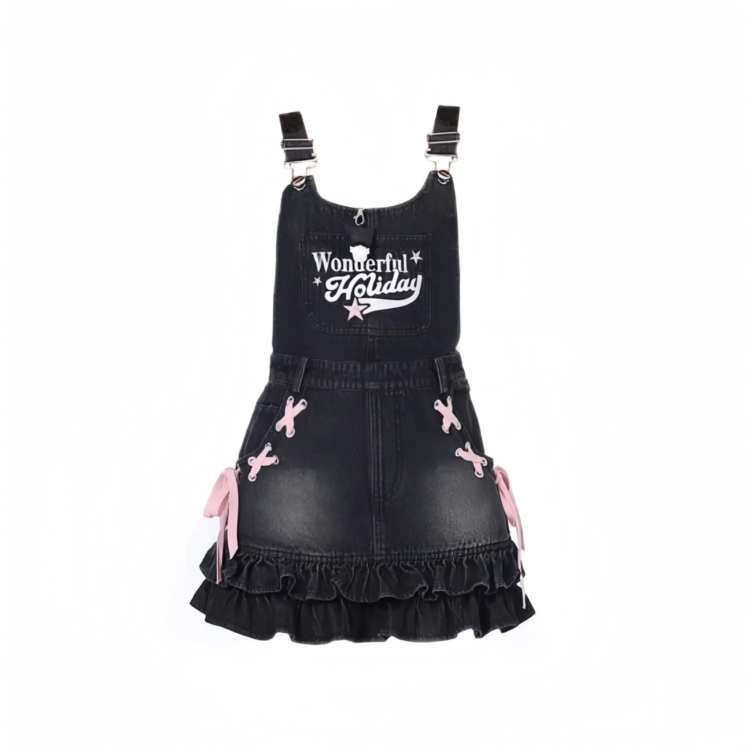 

Girls Original Embroidered Bow Strap Dress Short Skirt