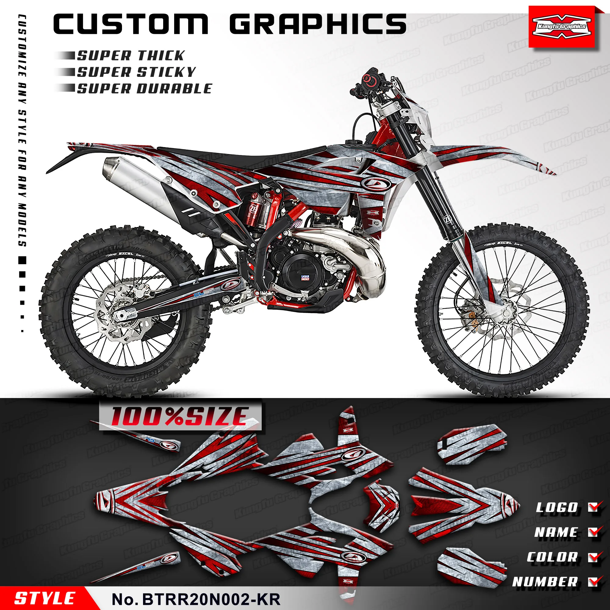 KUNGFU GRAPHICS Dirtbike Graphics Adhesive Sticker for Beta RR 2020 2021 2022 2023 2024, Accessory, BTRR20N002-KR