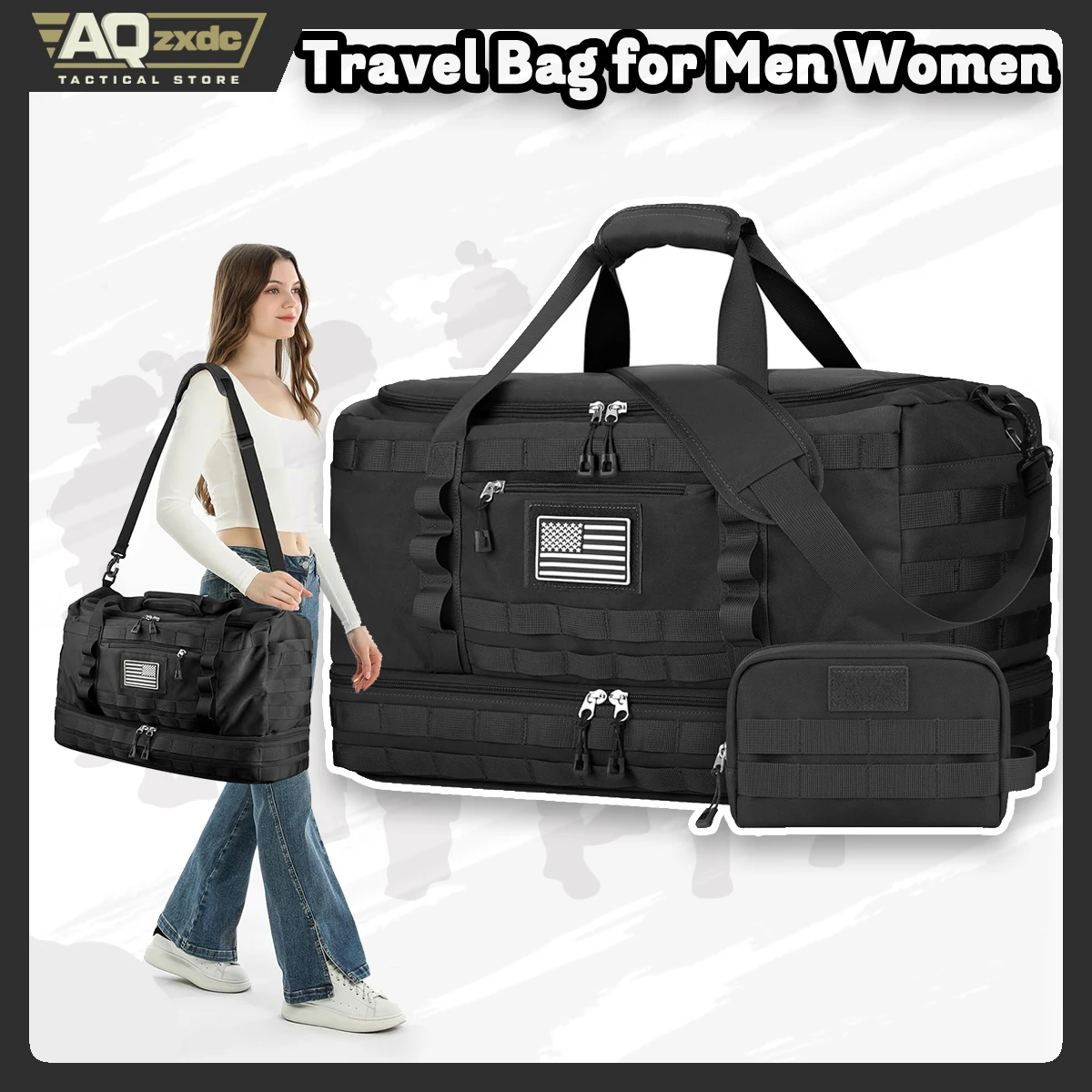 

AQzxdc Travel Bag for Men Women, Gym Bag & Tactical Duffle Bags for Travel, Carry on with Toiletry Bag and Shoe Compartment