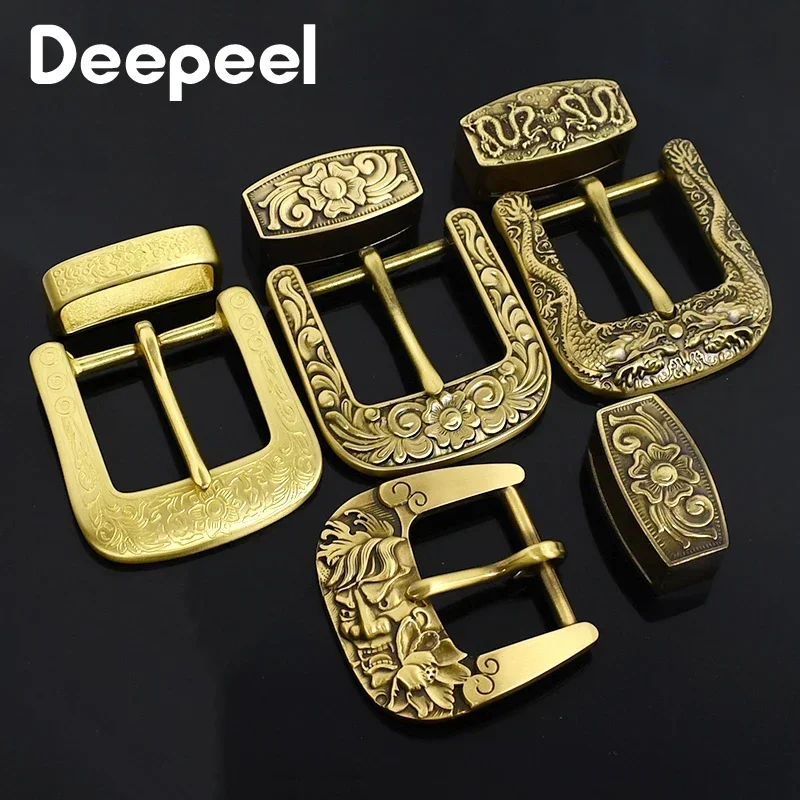 1Set Deepeel 40mm Pure Brass Belt Head Men's Copper Belts Pin Buckle for 36-38mm Jeans Waistband DIY Leather Crafts Accessories