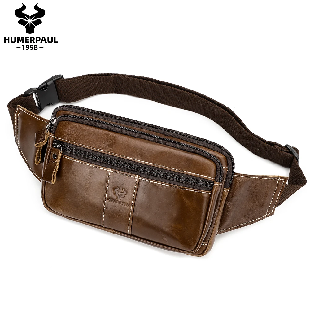 Genuine Leather Waist Packs for Men Travel Fanny Pack High Quality Cowhide Crossbody Sling Bag Multifunction Chest Bag