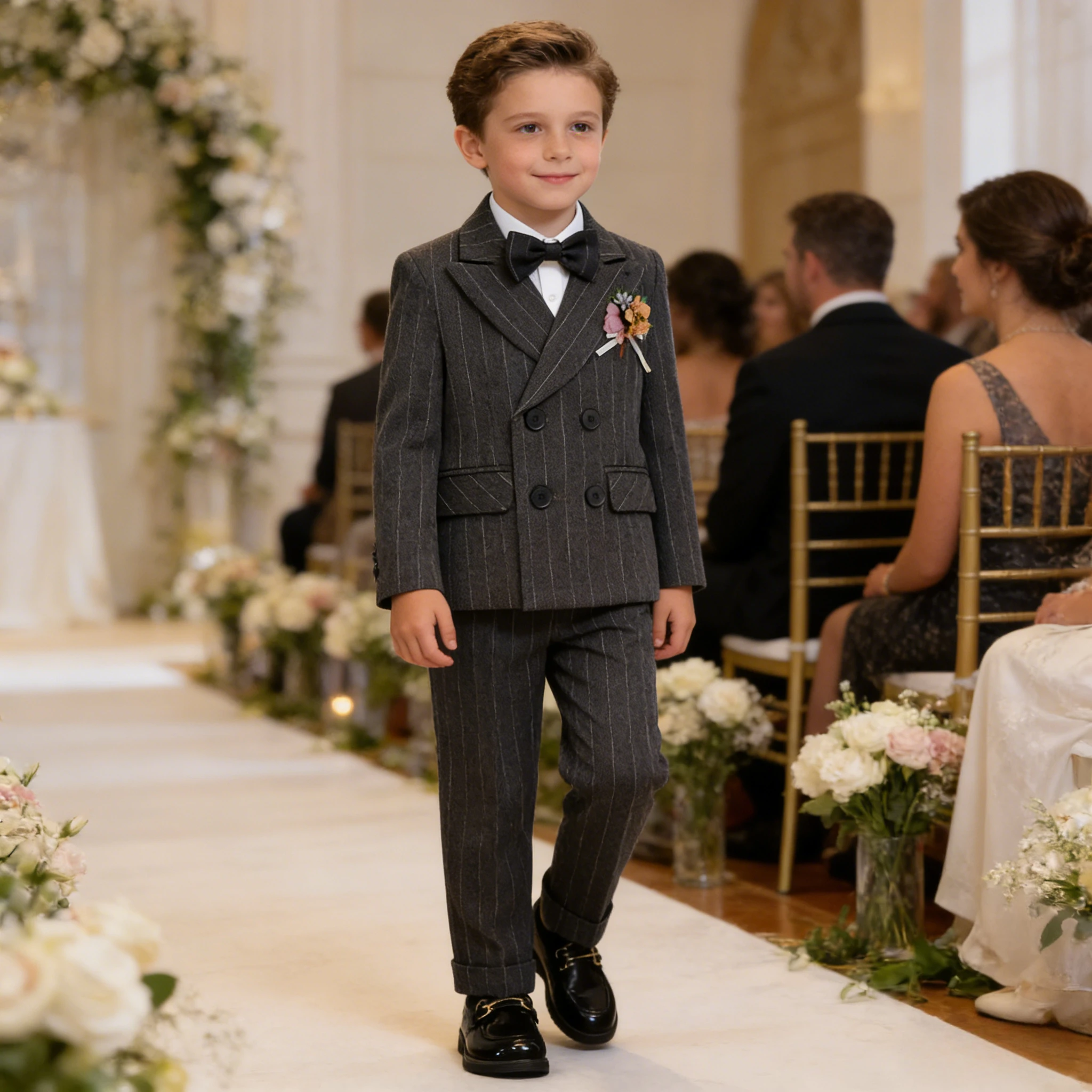Boys Suit Grey Elegant Double Breasted Gentleman Piano Performance Costume for Children Clothing 2-12 Y Infant Birthday Tuxedo