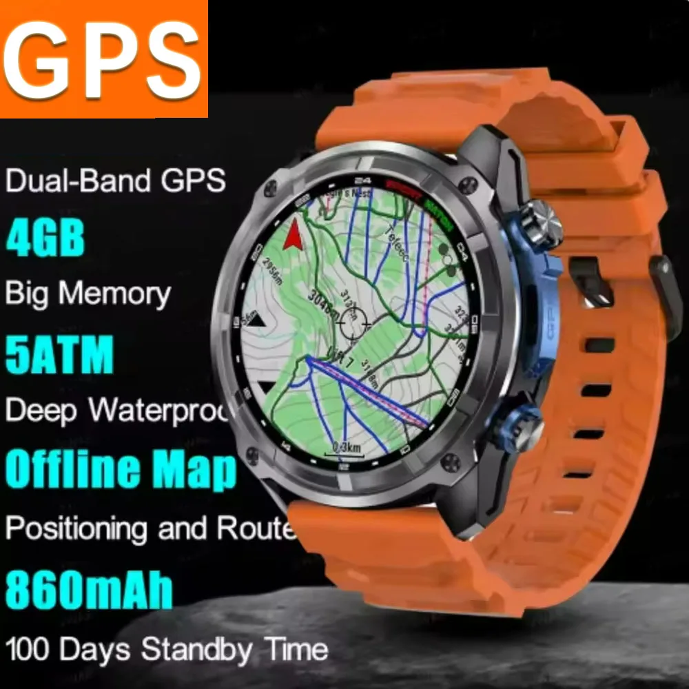 

GPS Smart Watch With Offline Maps 4GB Memory Video Player Military Sport Smartwatch Men 30M Swimming Waterproof AMOLED For XiaoM