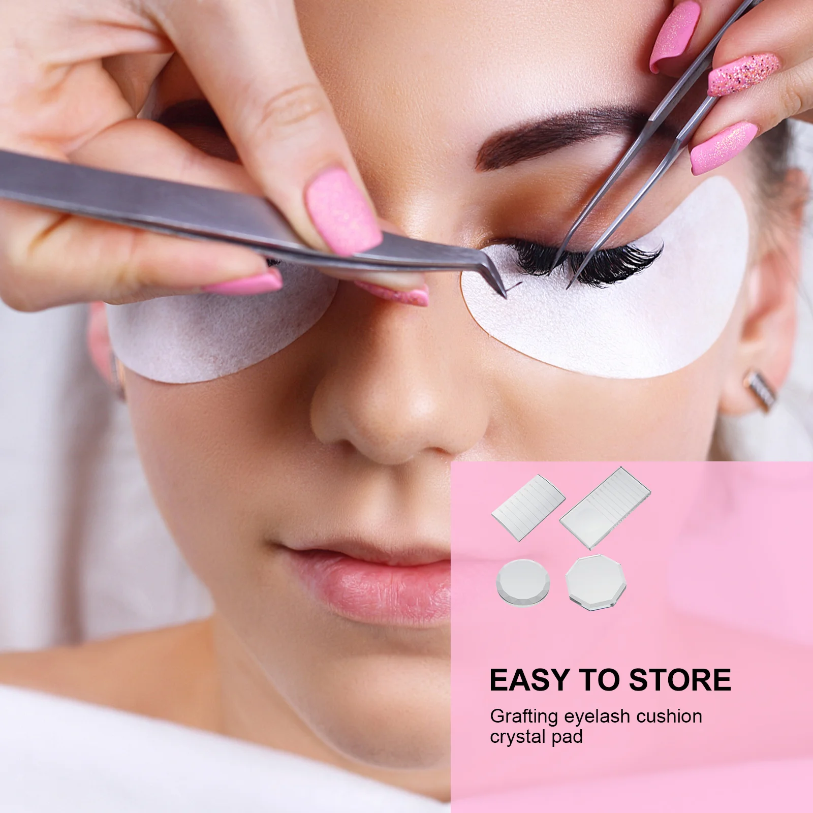 แผ่นรองต่อขนตา 4 ชิ้น แบบใส คริสตัล ใช้กับกาวต่อขนตา น้ำหนักเบา ใช้ซ้ำได้ สำหรับร้านเสริมสวยและใช้ในบ้าน