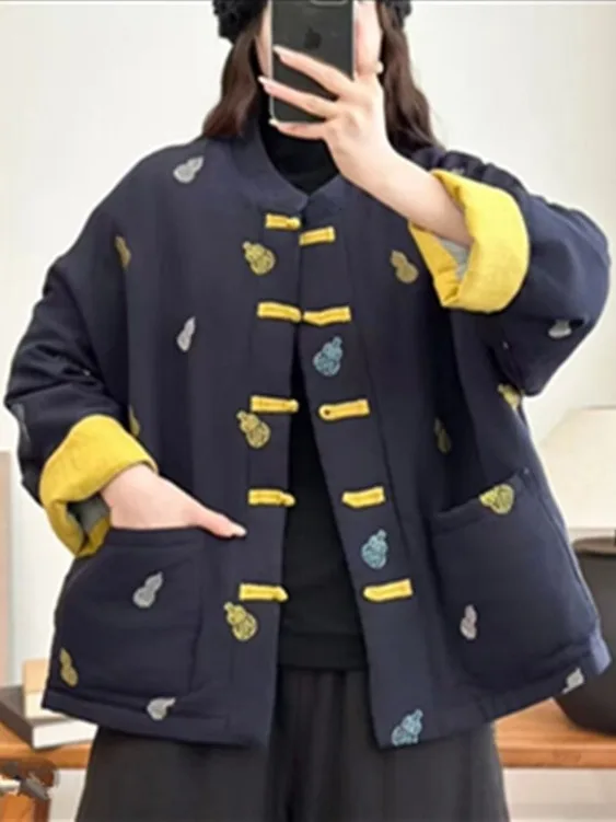 

Свободный крой Long Sve Cotton Jaet, женская национальная трендовая хлопковая верхняя одежда, новое китайское верхнее пальто Sle