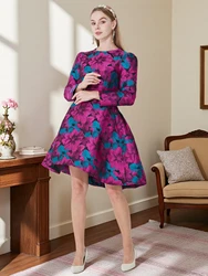 DEVCHATA High Quality Women long Sleeve Dress Elegant Boho Floral Jacquard Dress Fashion Party Autumn winter Dress