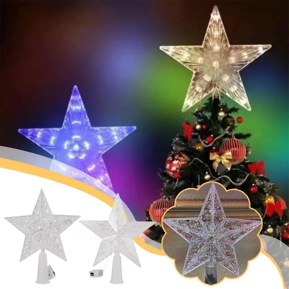 15cm árvore de natal estrela superior com luzes decoração do jardim de natal decorações de festa pátio diy árvore de natal supplie b2r3