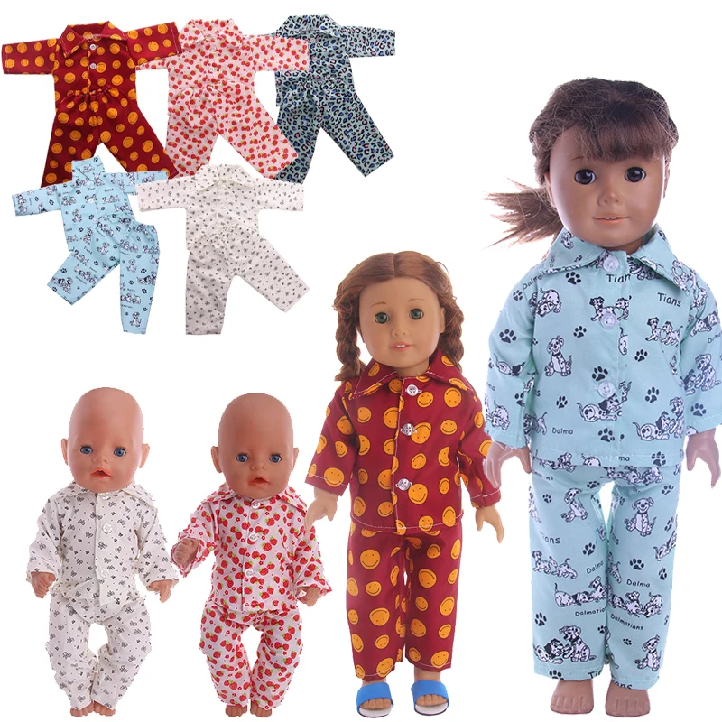 Conjunto de Roupas de Loungewear para Boneca American Girl de 18 polegadas, Pijama com Estampa de Leopardo e Frutas, Roupas para Boneca Bebê Reborn de 43cm