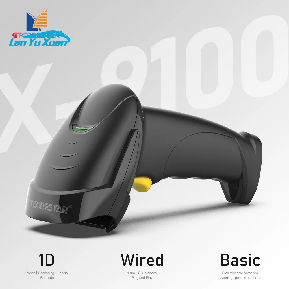 GTCODESTAR X-9100 Warehouse Handheld 1D Barcode Scanning  Laser Barcode Scanner Wired Barcode Reader USB Scan for Supermarket