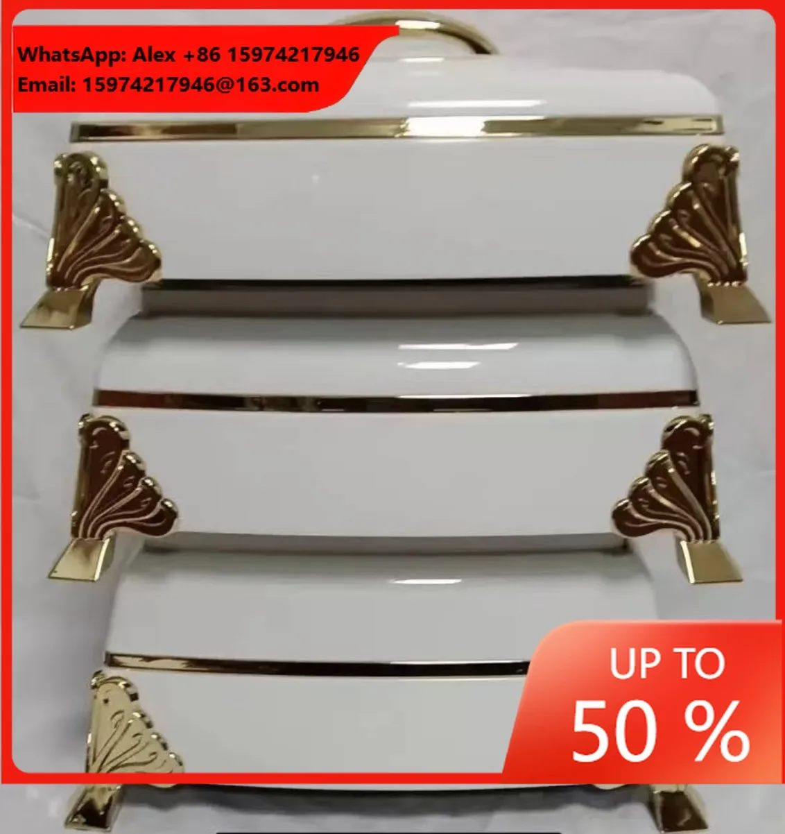 Modern Rectangular 4.5L 5.5L 6.5L Food Insulated Warmers For Catering Elegant Arched Handle Thermal Casserole Set For Wedding