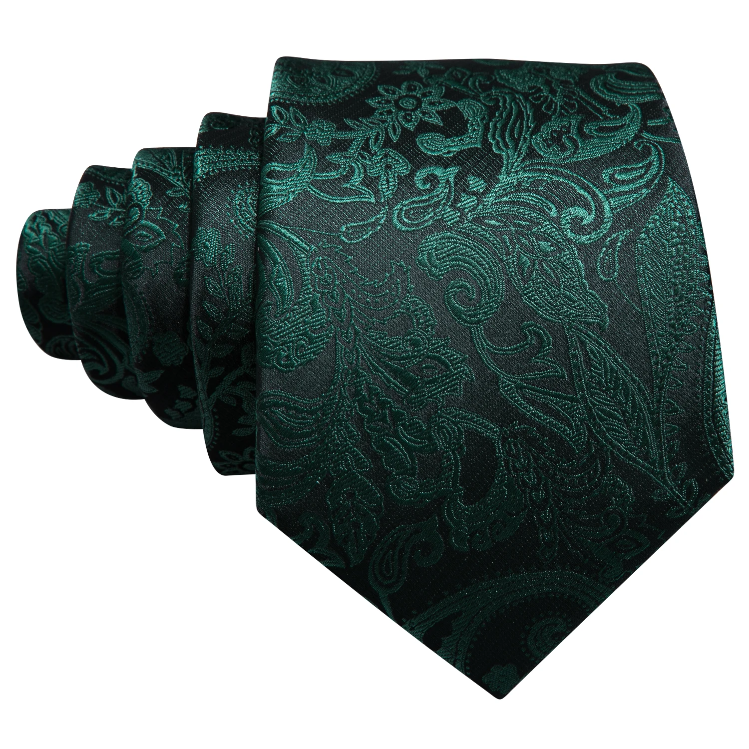 Barry.Wang Exquisite Silk Dark Green Flower Ties For Men Jacquard Neck-Tie Hanky Cufflinks Sets For Party Wedding Fashion N-6037