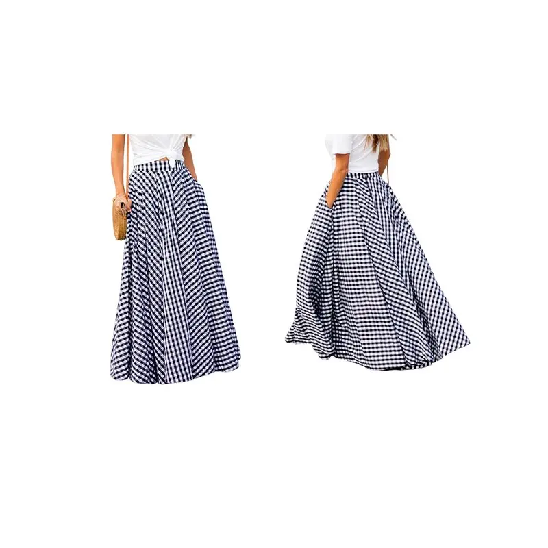 

Длинные юбки ABRT-Gingham для женщин, макси-юбки в клетку, А-силуэт, с высокой талией, летние, повседневные, модные