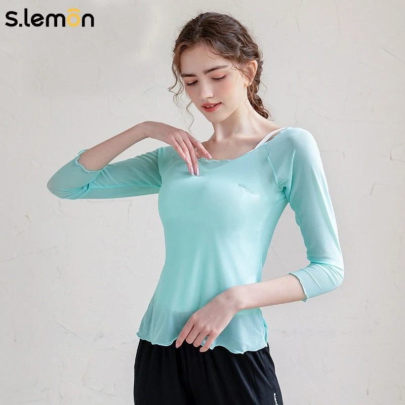

S.lemon 2025 новый женский дышащий сетчатый танцевальный топ с длинными рукавами, крутая китайская современная одежда для коррекции фигуры