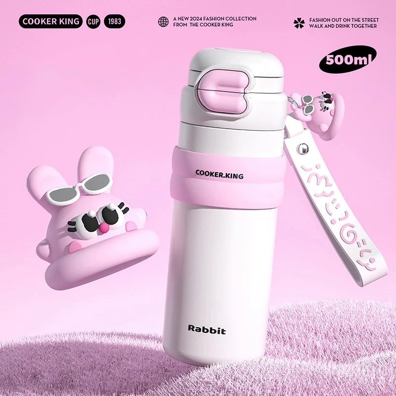 

COOKER KING Thermos Cup with Straw Stainless Steel Insulated Cup Portable Leak-Proof Water Bottle Cartoon Doll Mug for Children