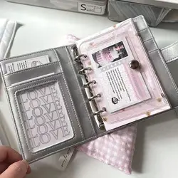 M5/A8 Argento PU Notebook a fogli mobili Copertina Planner Agenda Organizzatore Diario Portatile 6 Raccoglitore ad anelli 2024 Nuovo