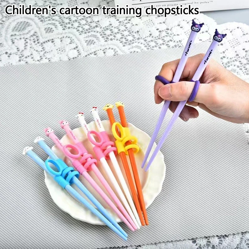 1 Pair Kawaii Sanrio Hello Kitty Chopsticks Anime Cinnamoroll Kuromi Kids Fast Practice Finger-Cot Chopsticks Students Gift