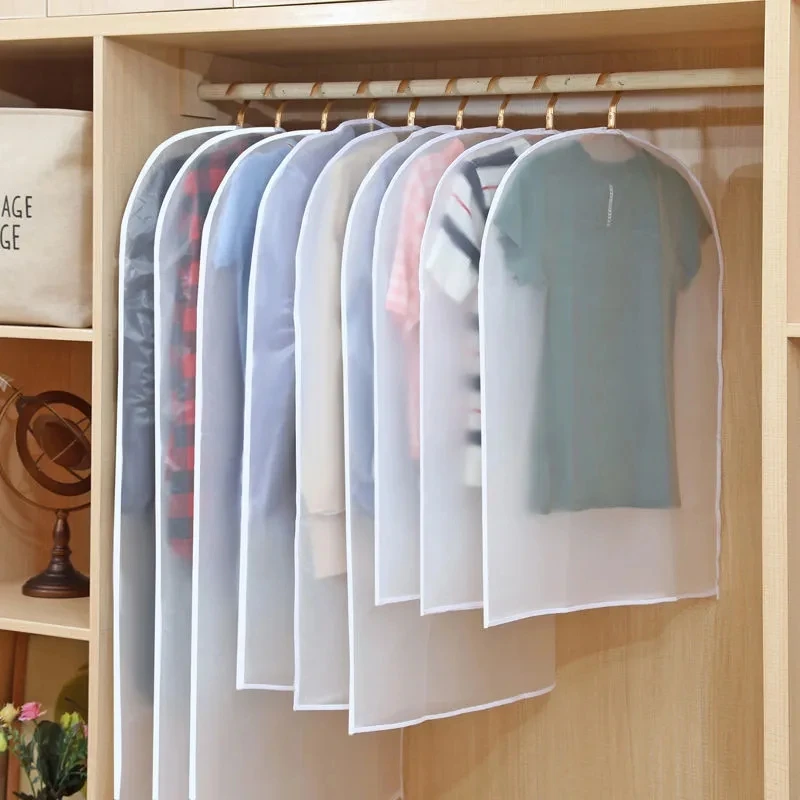 Home Translucent Clothes Dustproof Storage Hanging Bag Suit Coat Dress Moisture-proof Hanging Bag Wardrobe Storage Tidy Artifact
