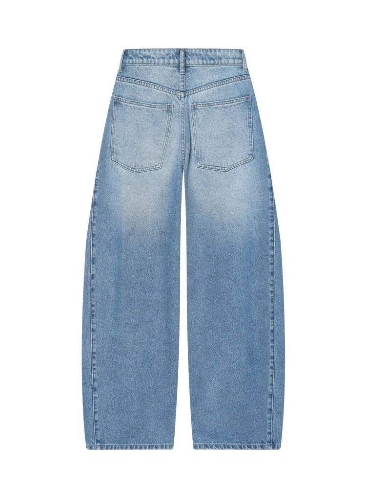 Fall 2025 New Blue Boyfriend Sle Loose Wide Leg Pants Women's Jeans High Waist Cotton Soft Pure Color Outdoor Use