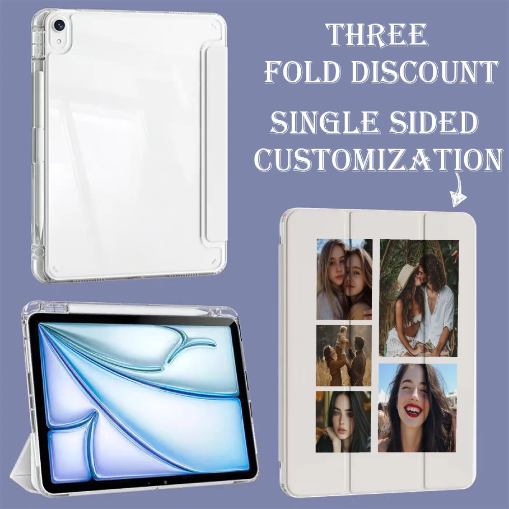 Custom iPad Trifold Case with Clear Back and Optional Pencil Holder, Personalized Cover for iPad Mini 6/A16 Models and More Mode
