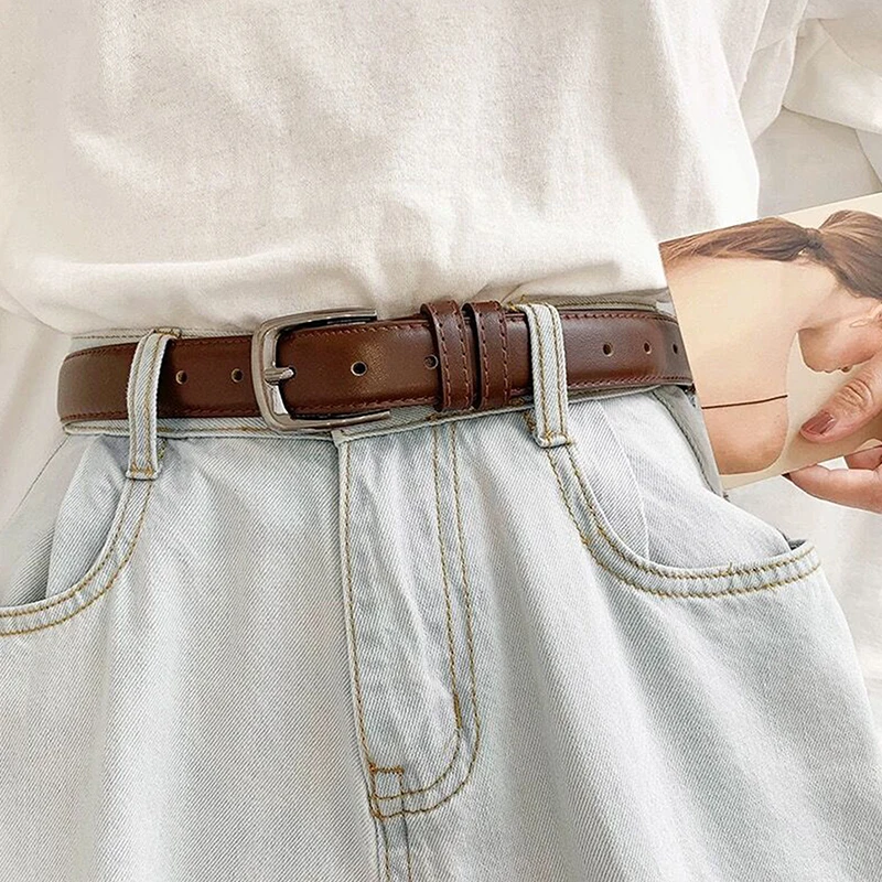 

Women Belts PU Leather Simple Metal Buckle Belt Girls Dress Jean Pants Waistband Belts For Lady High Quality Ladies Dress Belt