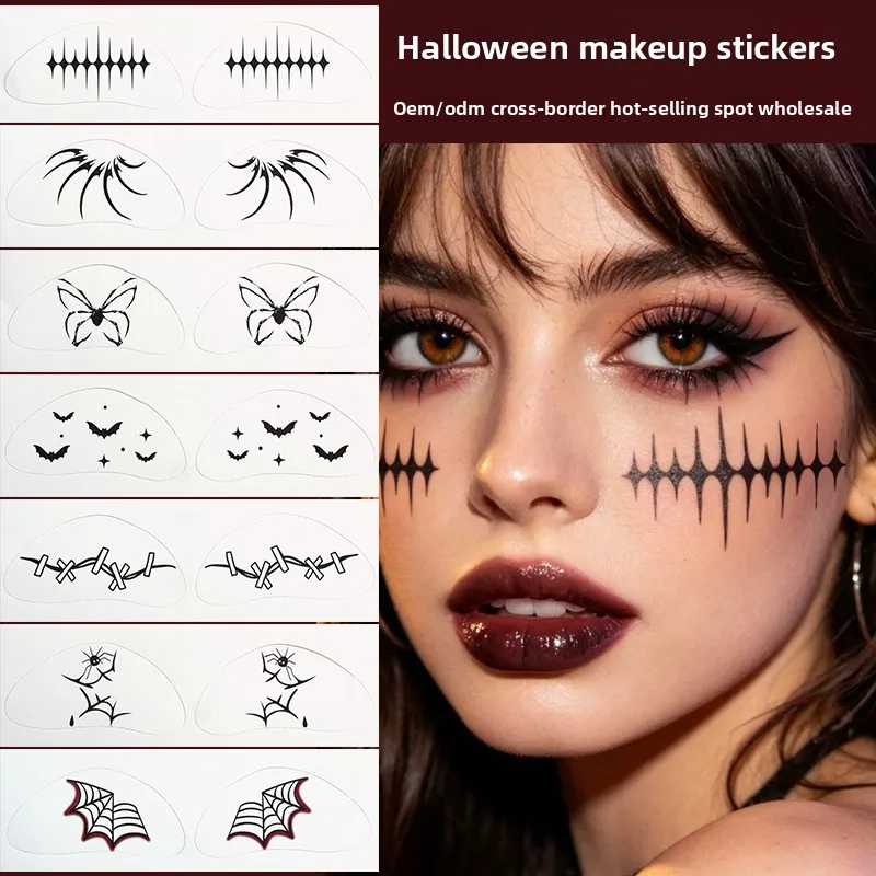 Pegatinas temporales de tatuajes faciales de telaraña de dibujos animados para niños, maquillaje de ambiente, calcomanías de arte corporal para decoración de fiestas de Halloween