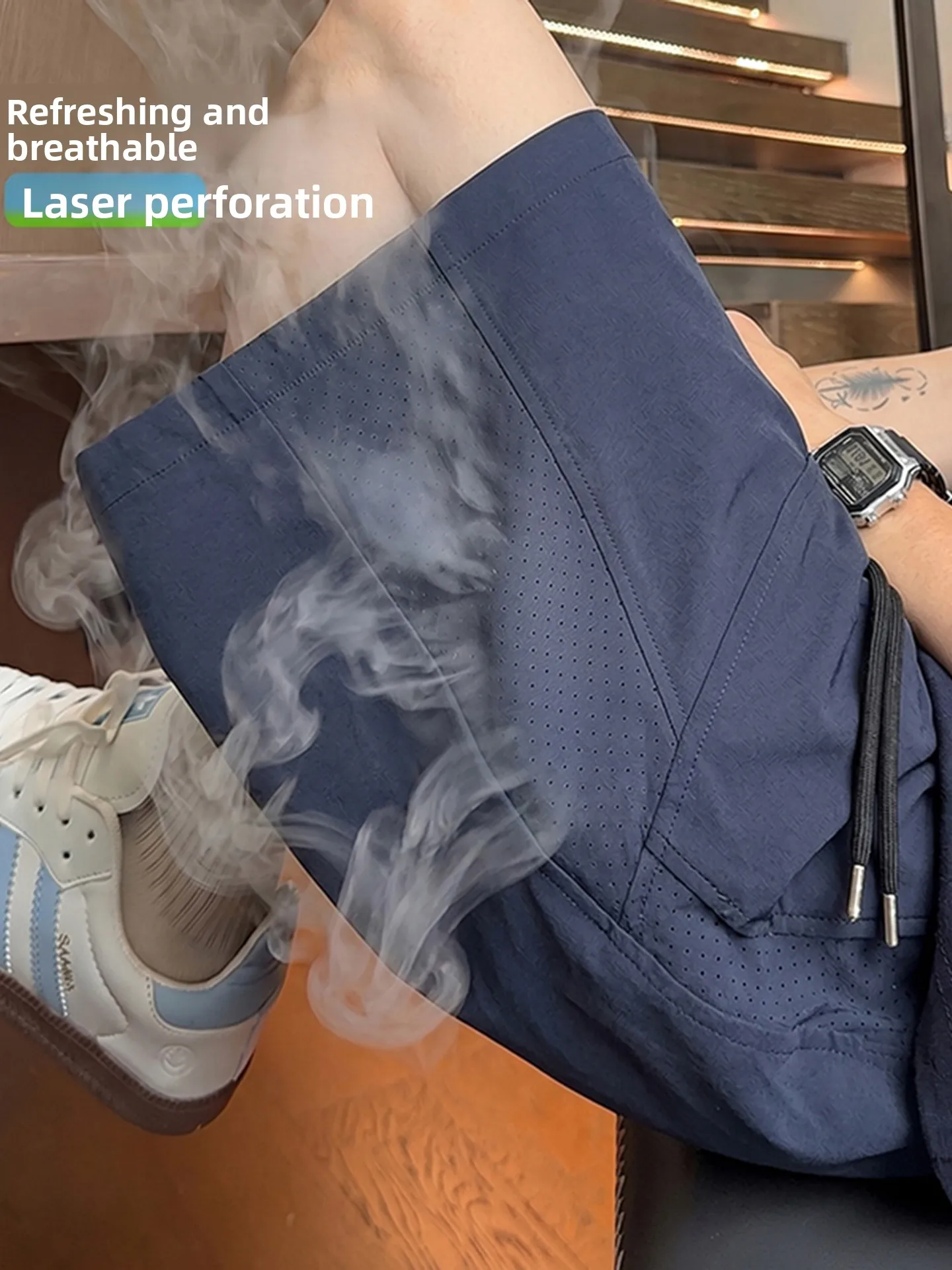 

Quick Dry Ice Silk Basketball Shorts Men's Summer Thin Structure Splice Mesh Breathable Sports Shorts Casual Loose Fit