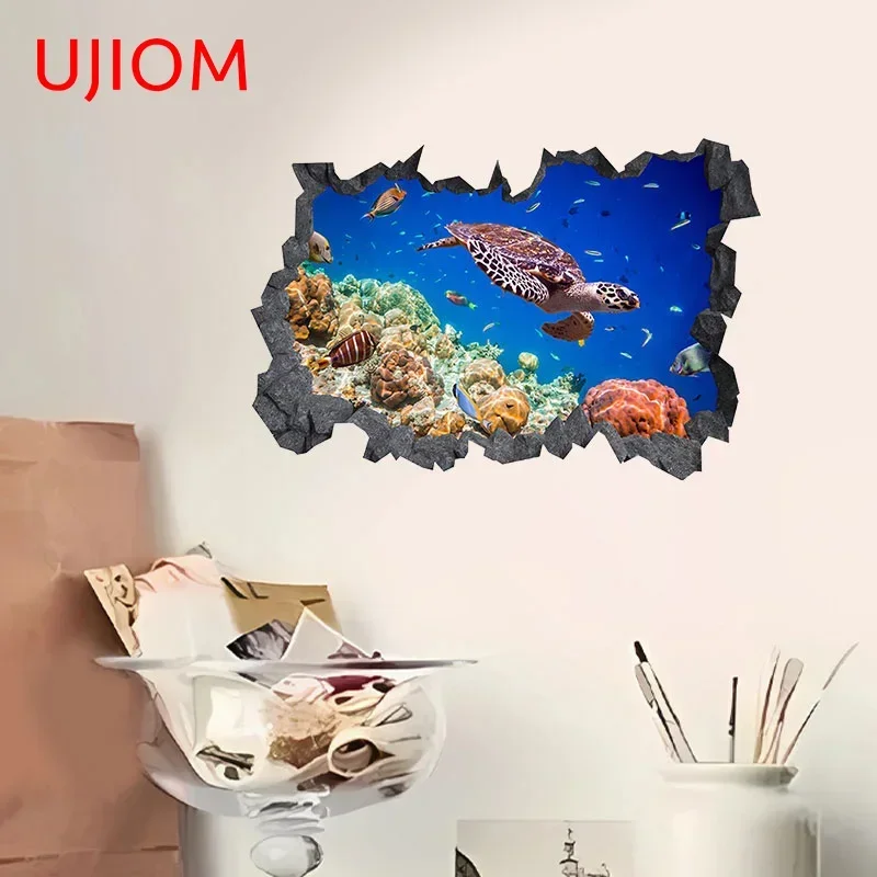 UJIOM Unterwasserwelt, cooler Wandaufkleber, Meeresschildkröte, Vinyl-Aufkleber, kratzfest, für Wohnzimmer, Schlafzimmer, Tapeten, wasserfest