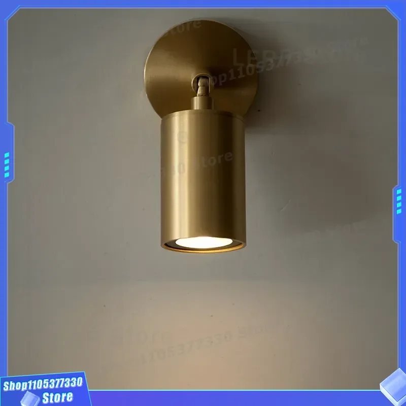 Retro Wabi Sabi Copper Wall Lamp Rotatable Round Head Mini Bedside Reading Light Thickened Small Fixture for Bedroom Decor