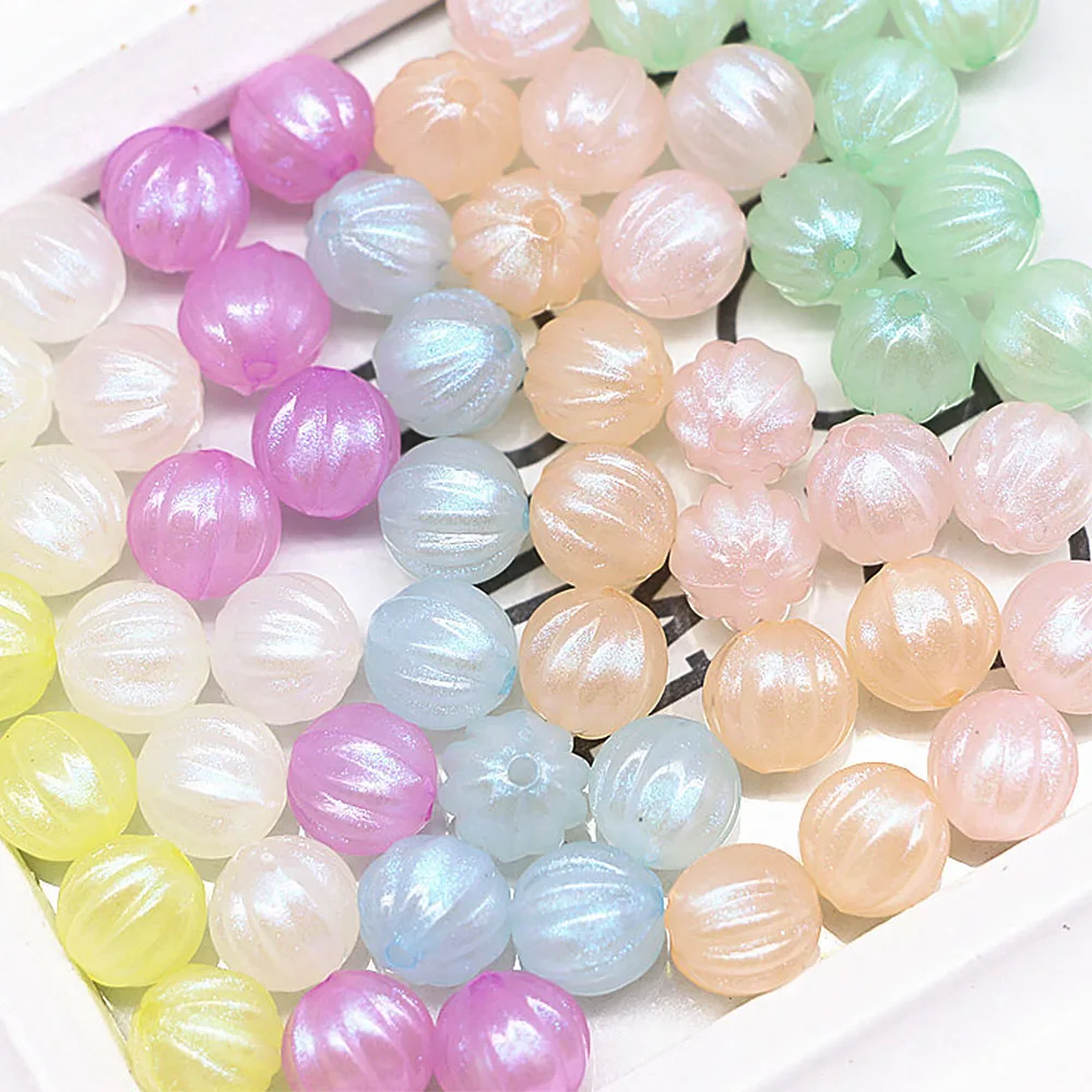 Potosala Acrylic Round Pumpkin Shape Beads Colourful Loose Spacer Beaded For Jewelry Making Handmade Bracelet Necklace 50Pc 11mm